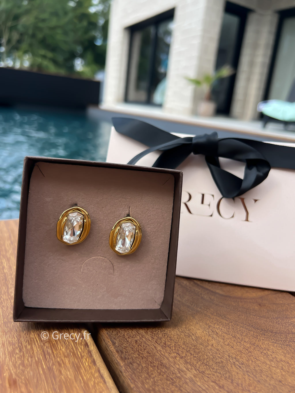 Alba / Boucles d'oreilles dorée ornée d'un diamant