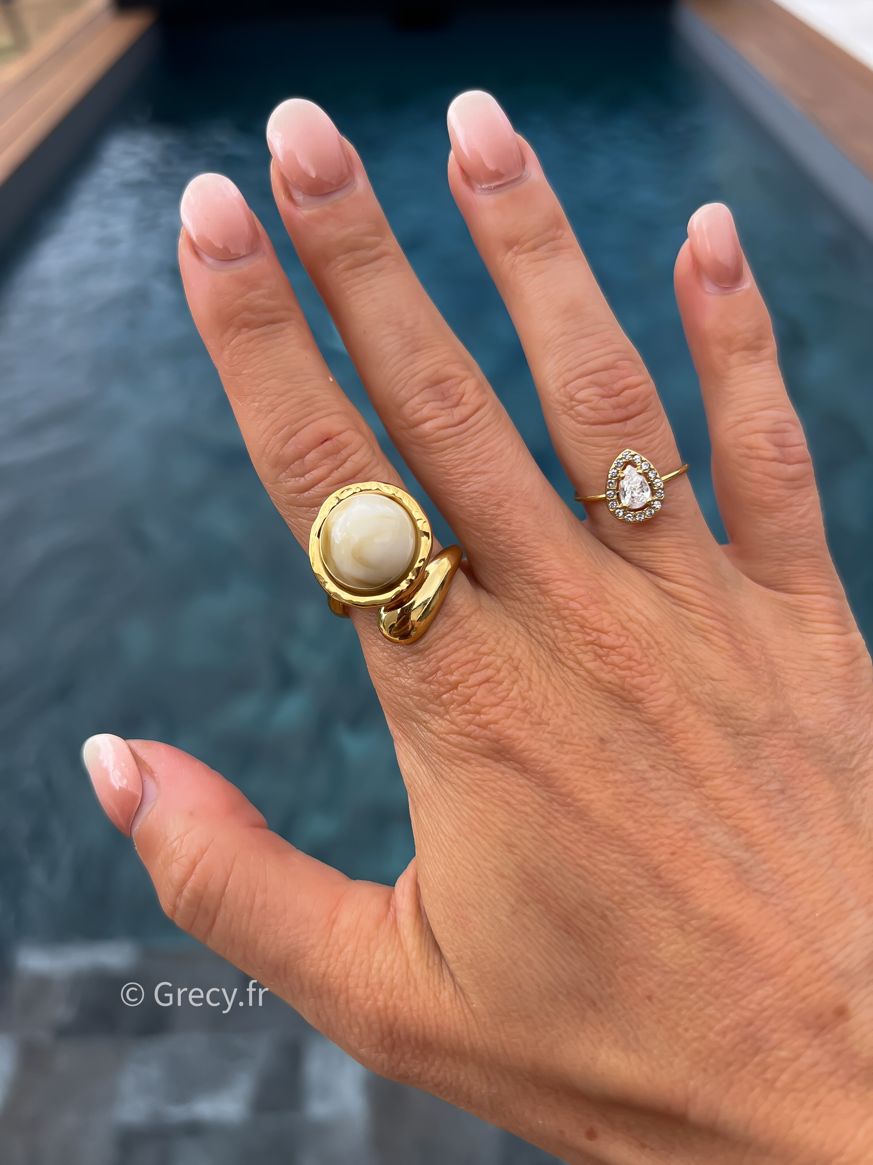 Elise / Bague serpentin perle marbrée