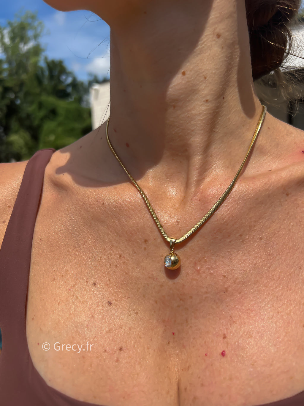 Garance / Collier doré pendentif perle avec diamant solitaire