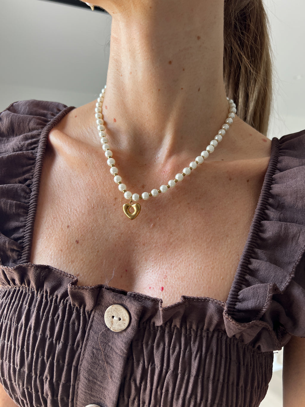 Monika / Collier perles et coeur doré