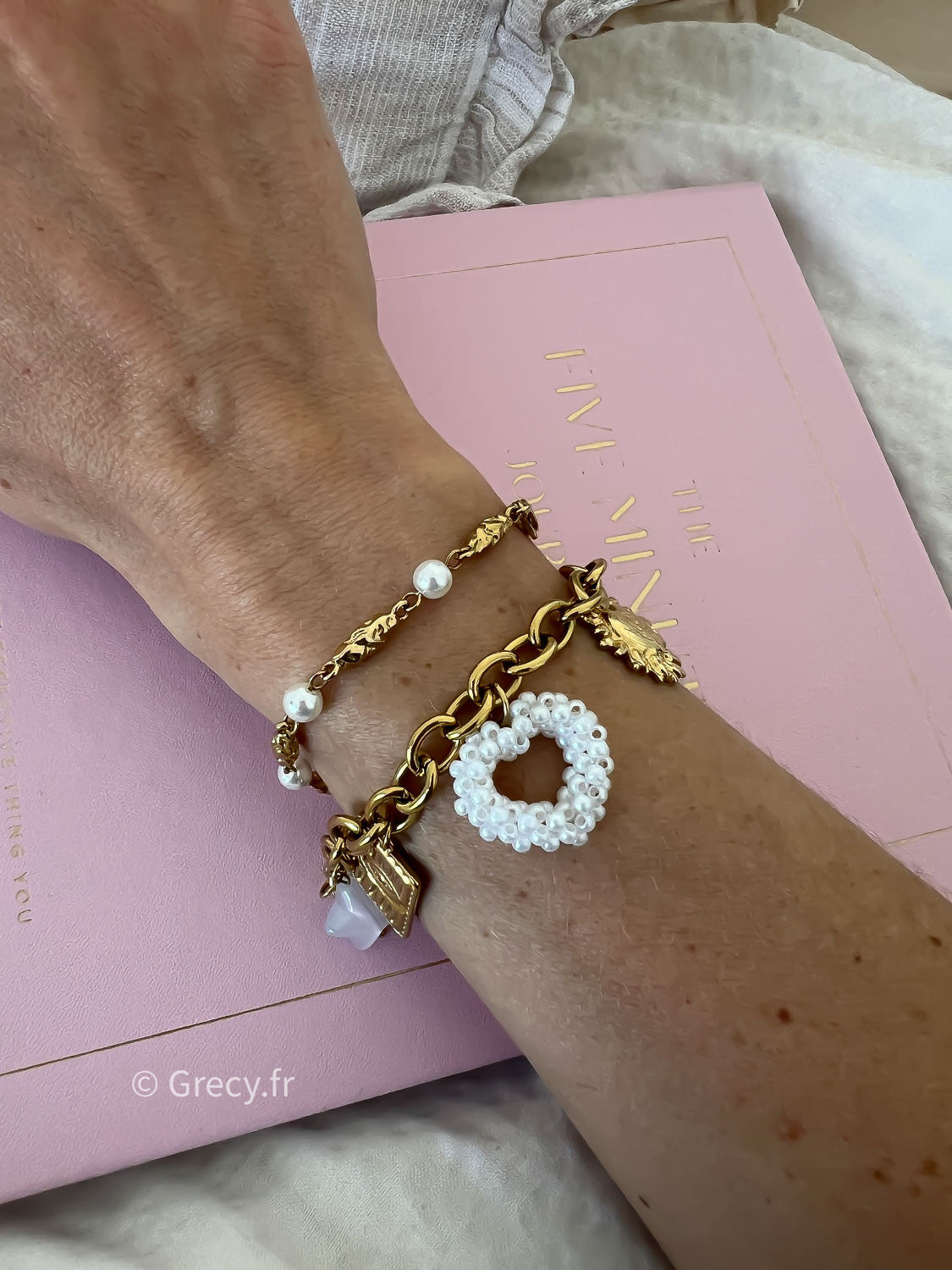 Bracelet charms coeur perles