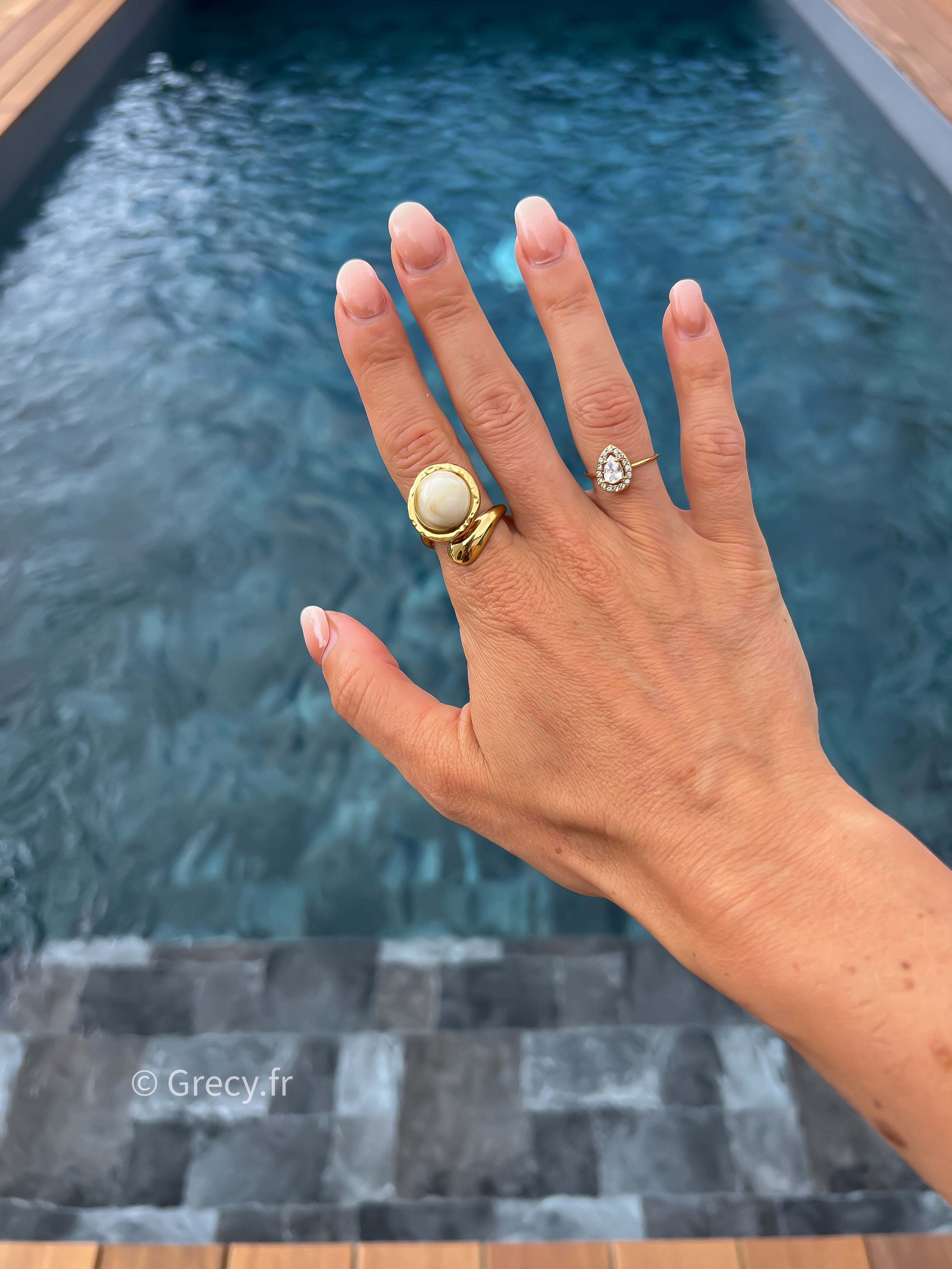 Elise / Bague serpentin perle marbrée