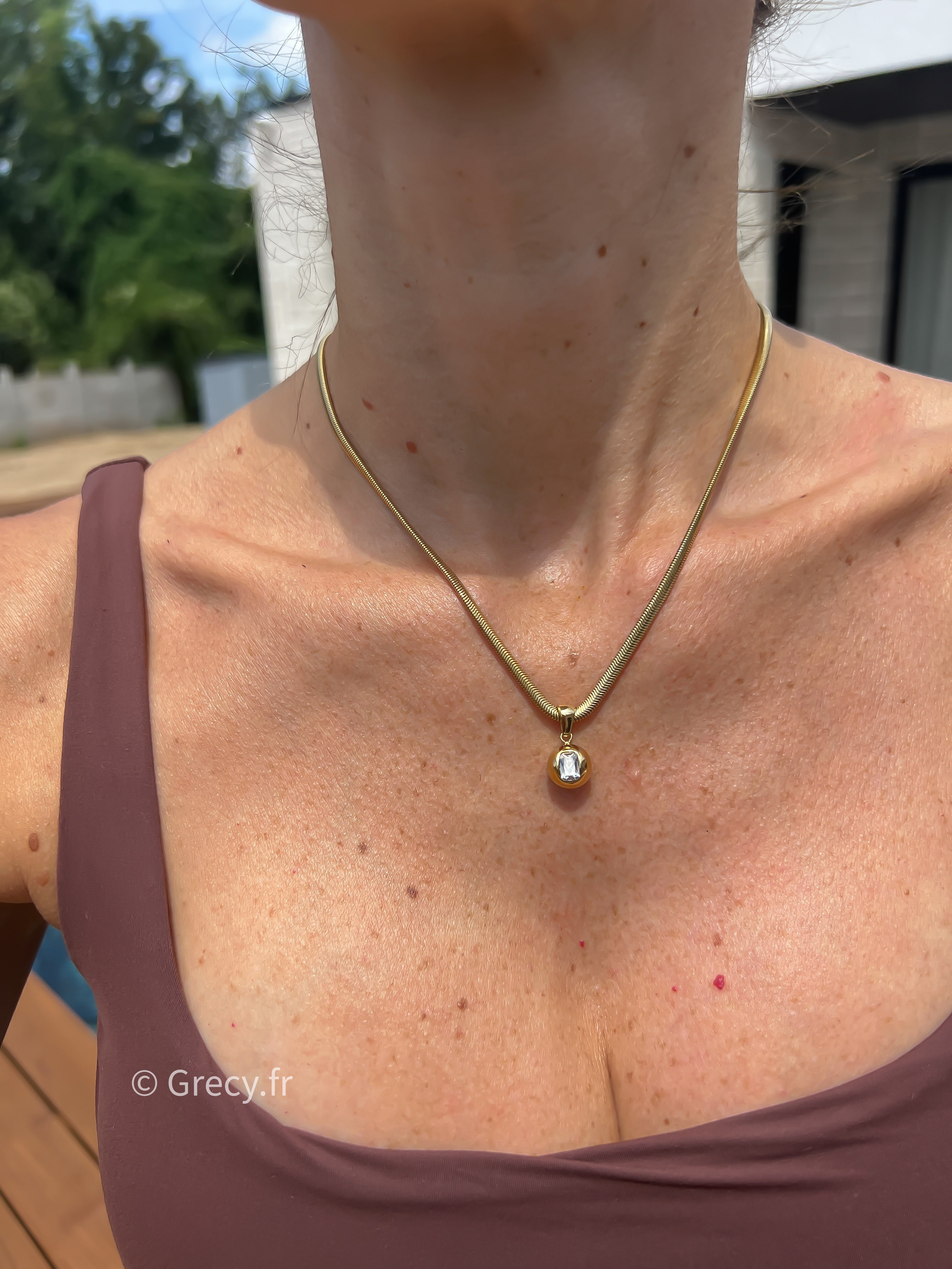 Garance / Collier doré pendentif perle avec diamant solitaire