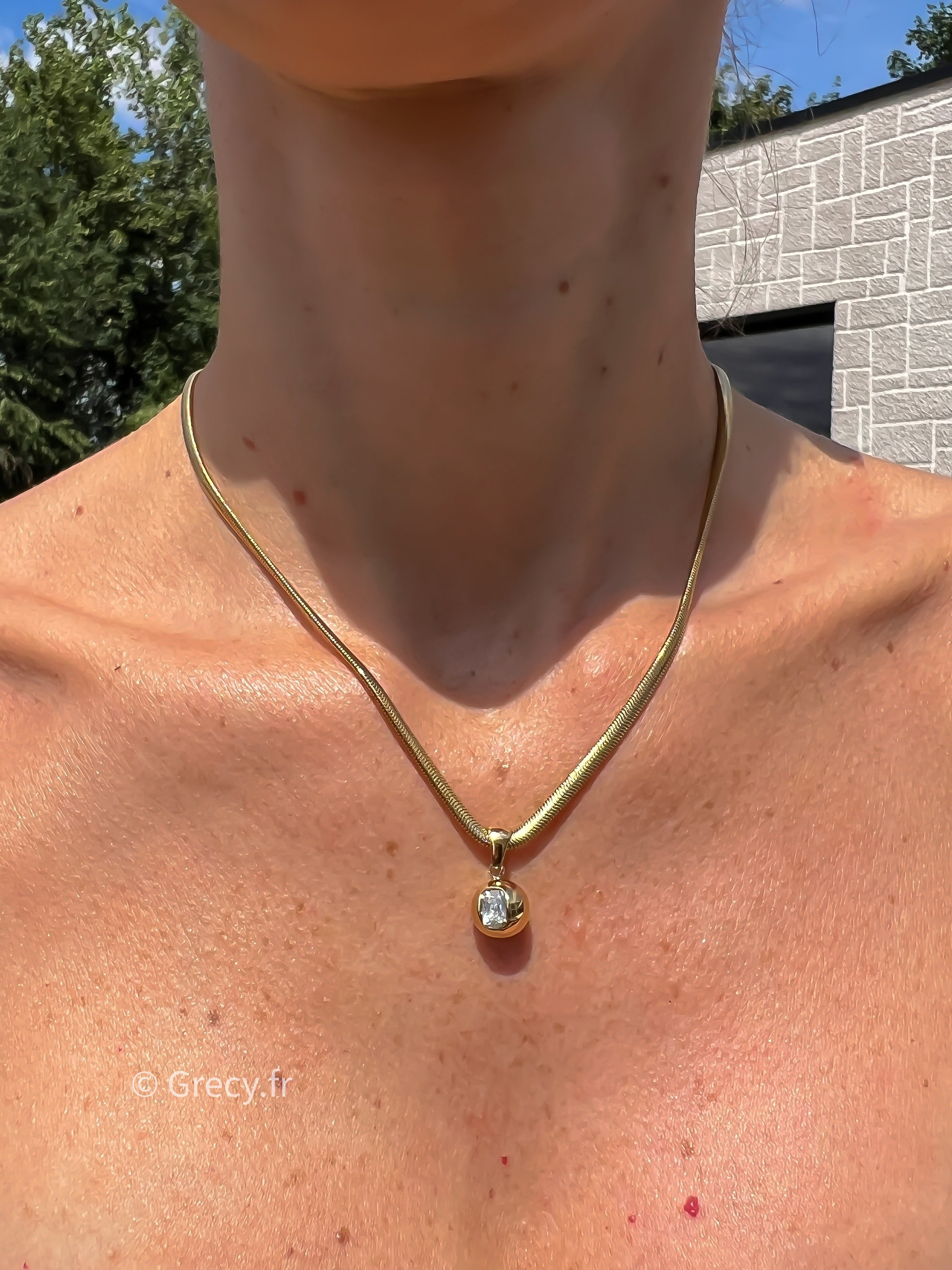Garance / Collier doré pendentif perle avec diamant solitaire