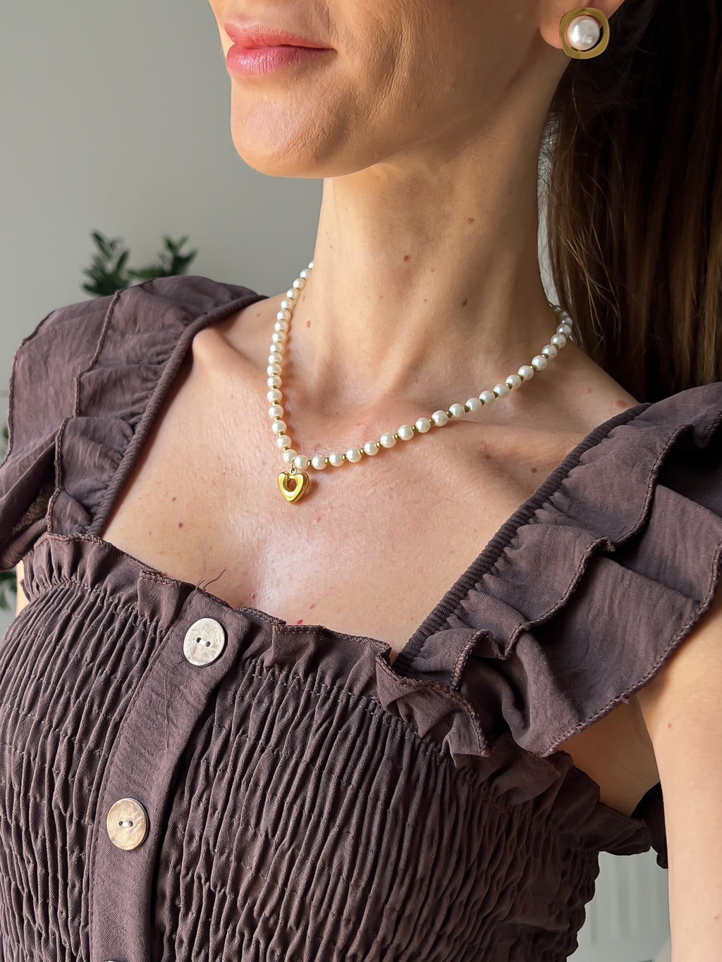 Monika / Collier perles et coeur doré