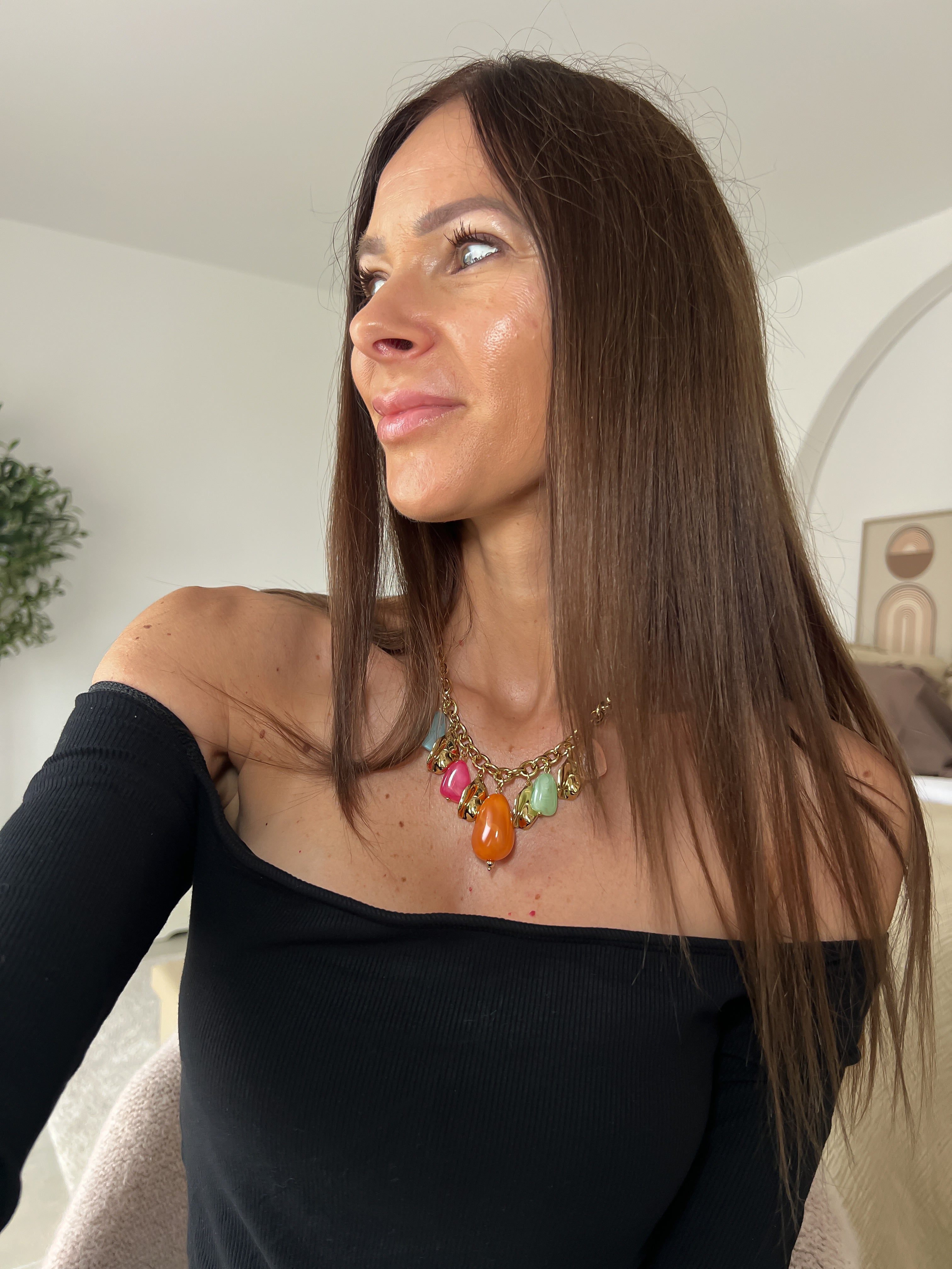 Lison / collier charms multicores en acier inoxydable