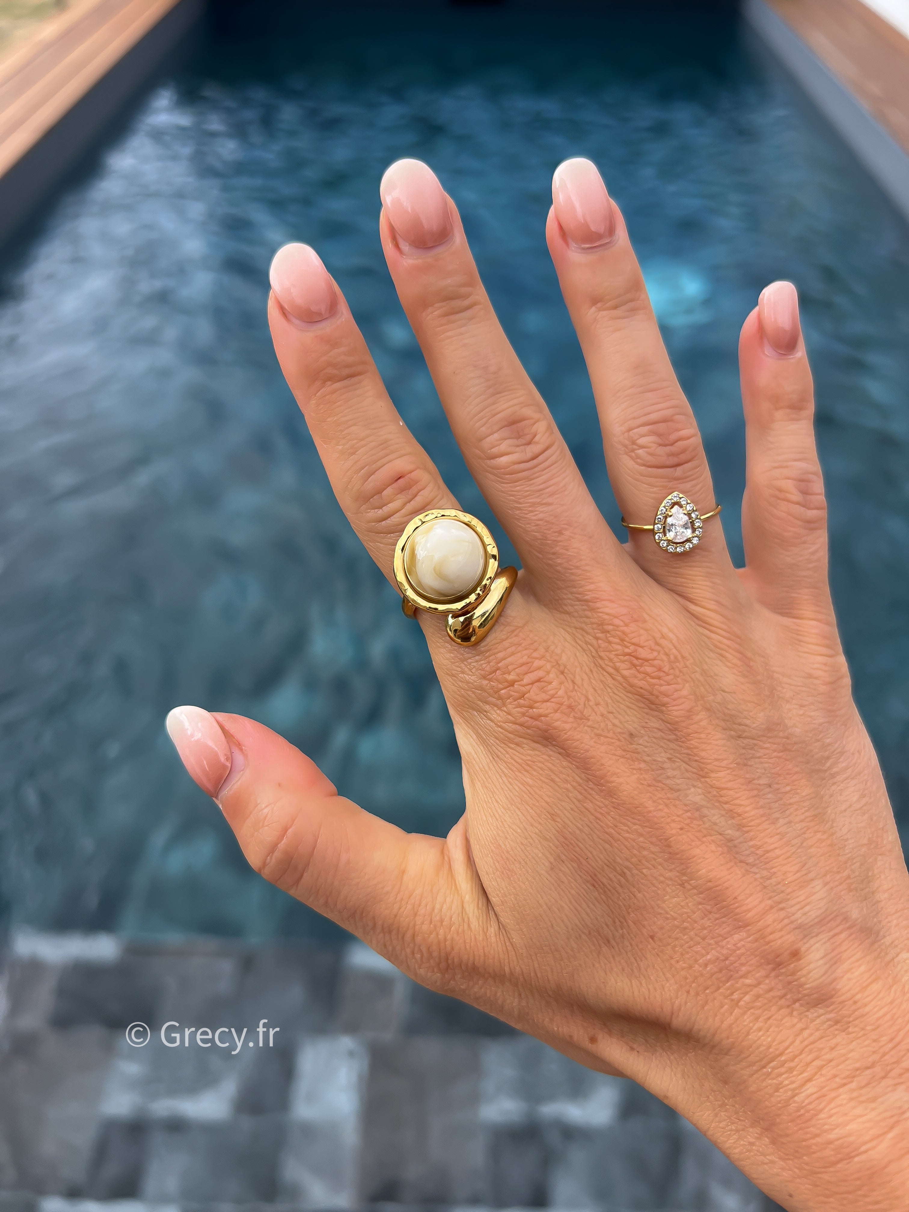 Elise / Bague serpentin perle marbrée