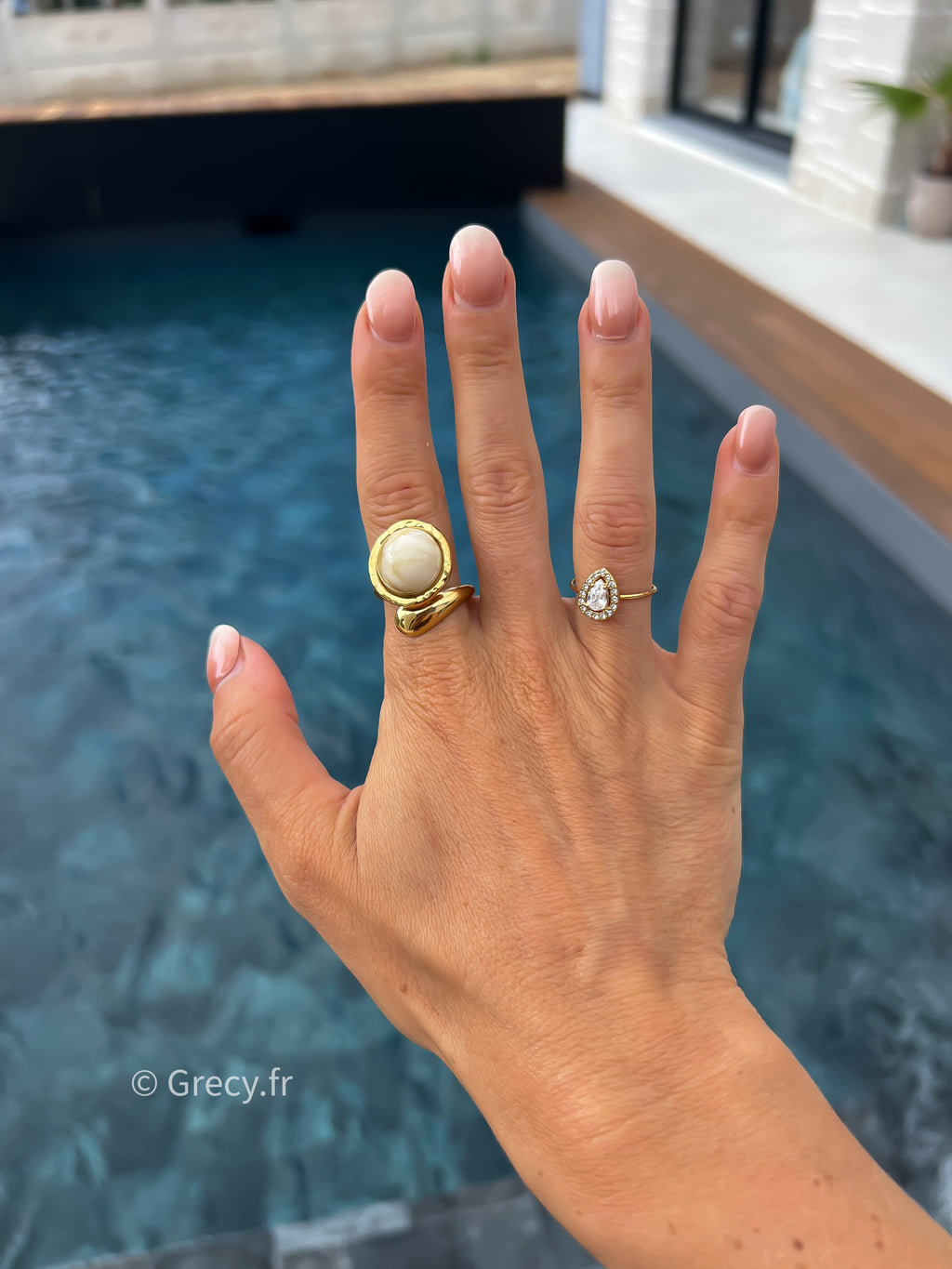 Elise / Bague serpentin perle marbrée