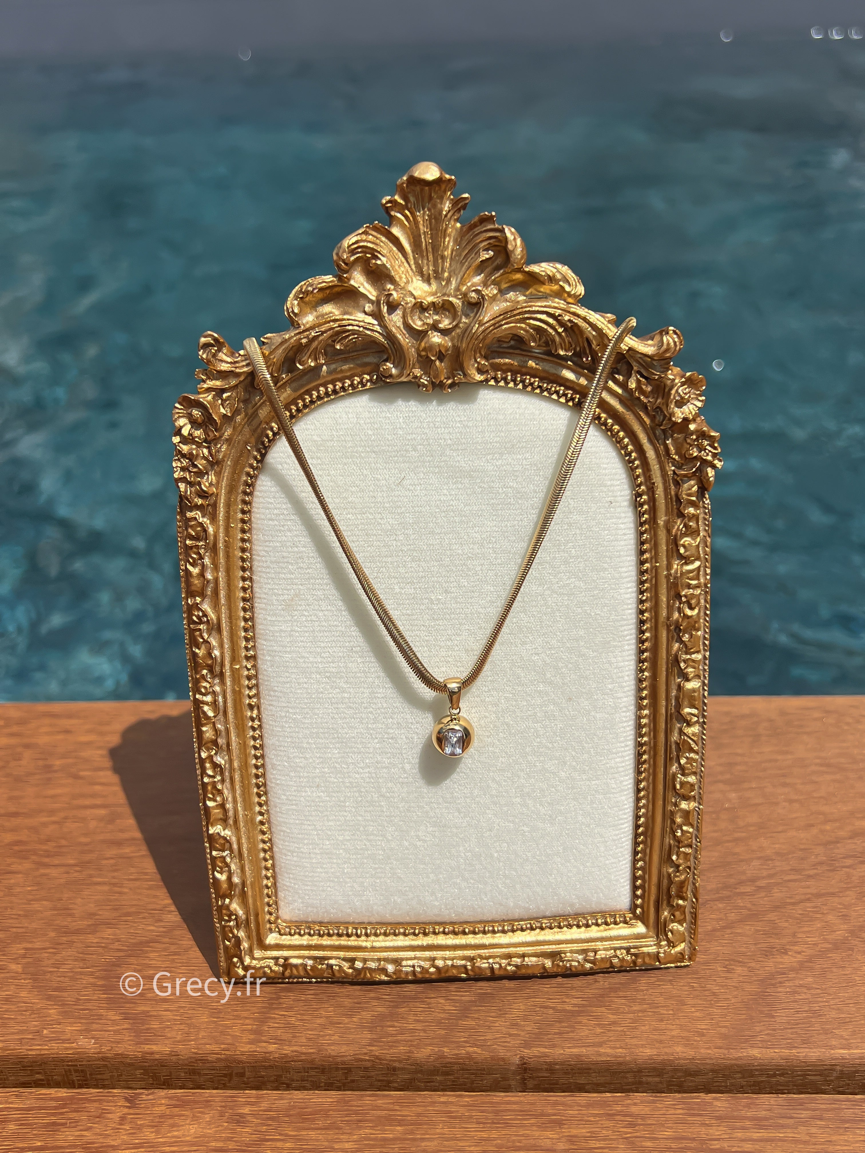 Garance / Collier doré pendentif perle avec diamant solitaire