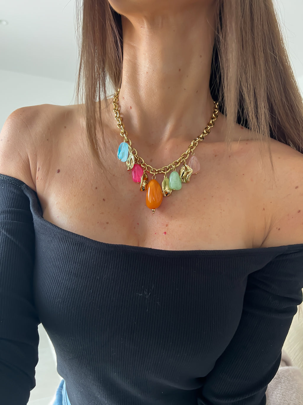 Lison / collier charms multicores en acier inoxydable