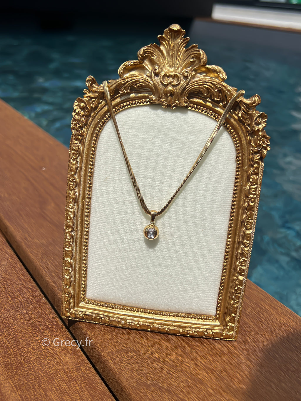 Garance / Collier doré pendentif perle avec diamant solitaire