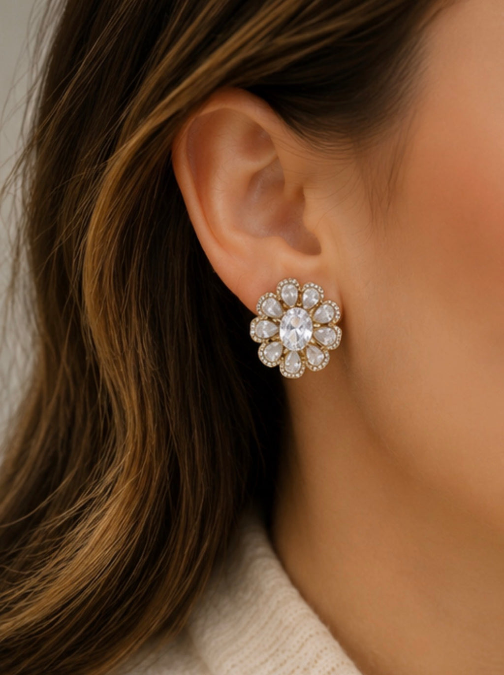 Mélya / Boucles d'oreilles fleurs cristaux et strass