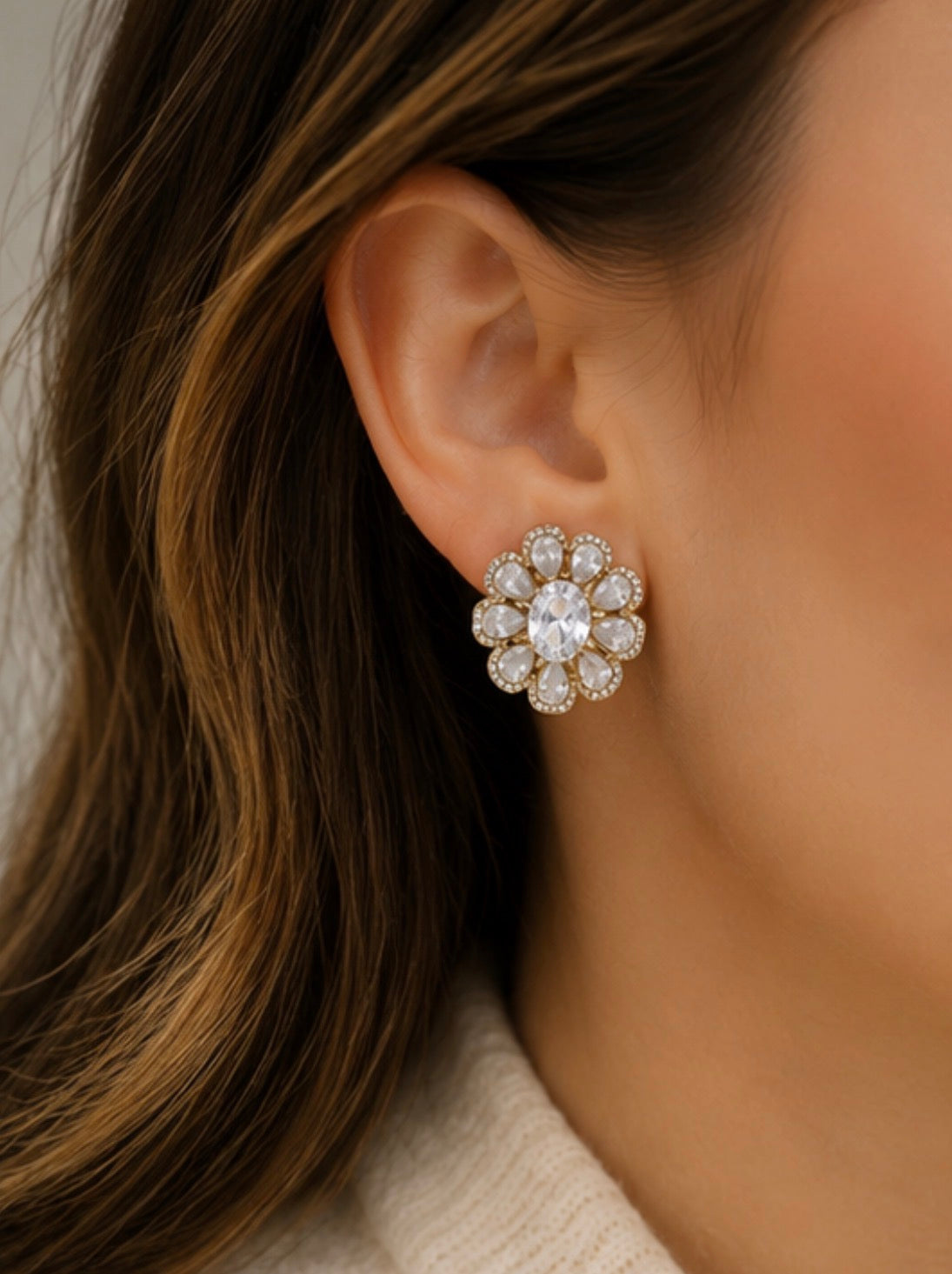 Mélya / Boucles d'oreilles fleurs cristaux et strass