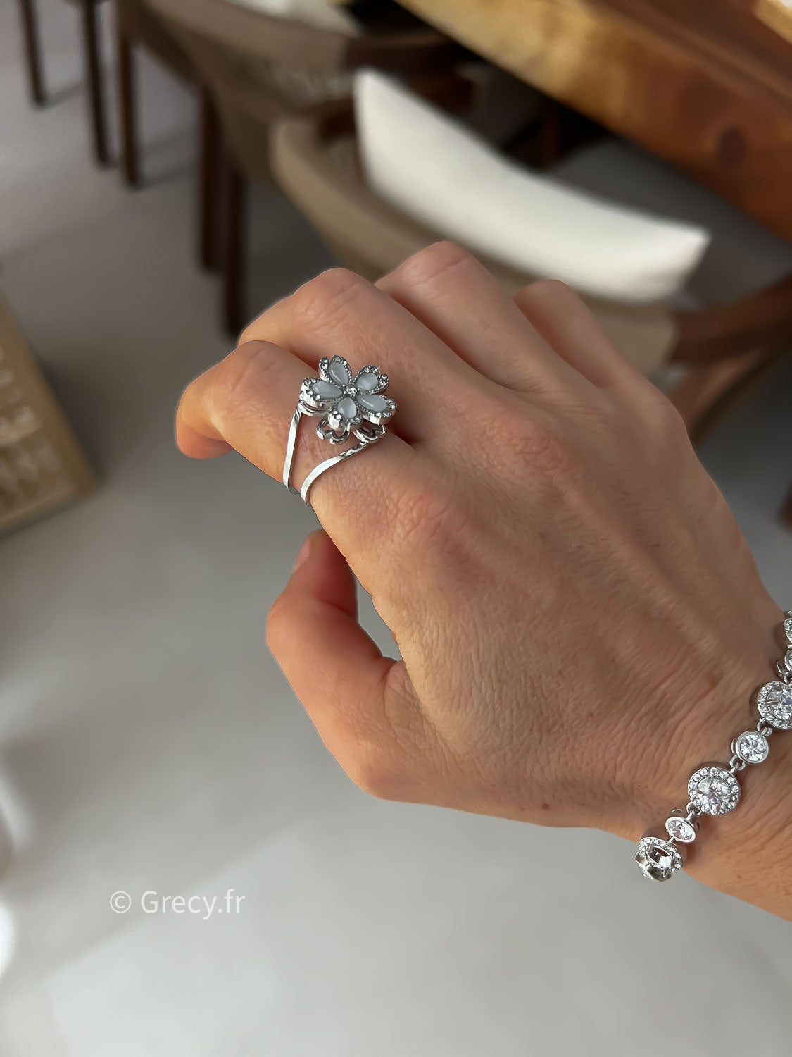 Sarah / Bague rotative anti-stress fleurs