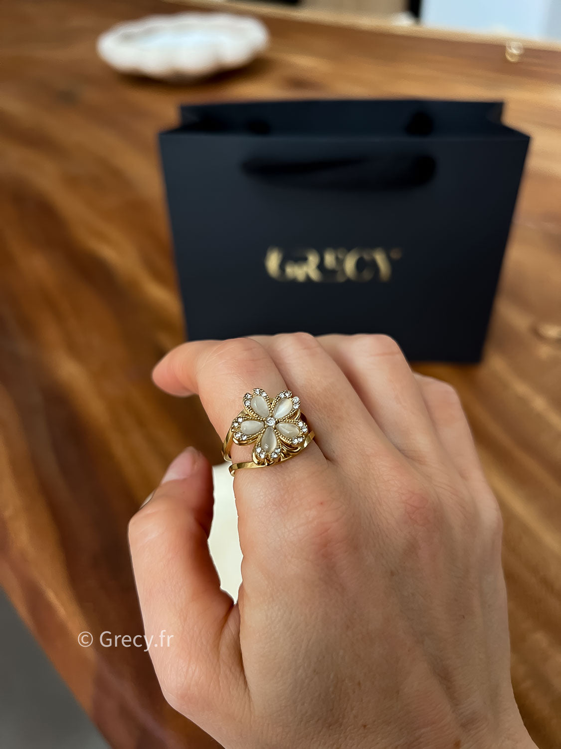 Sarah / Bague rotative anti-stress fleurs