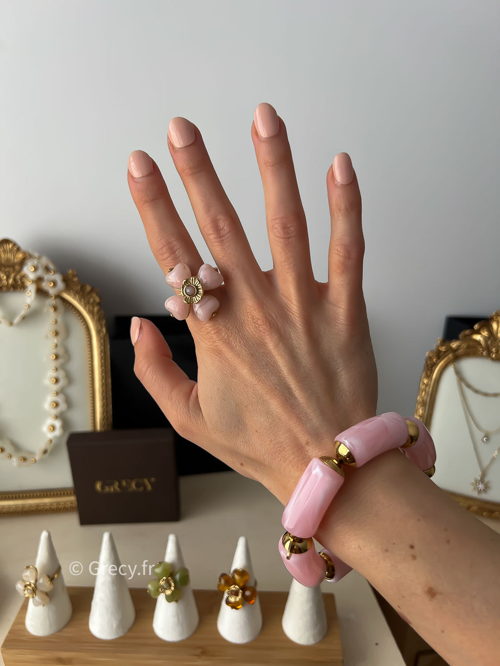 Cally / Bagues trèfle résine GRECY