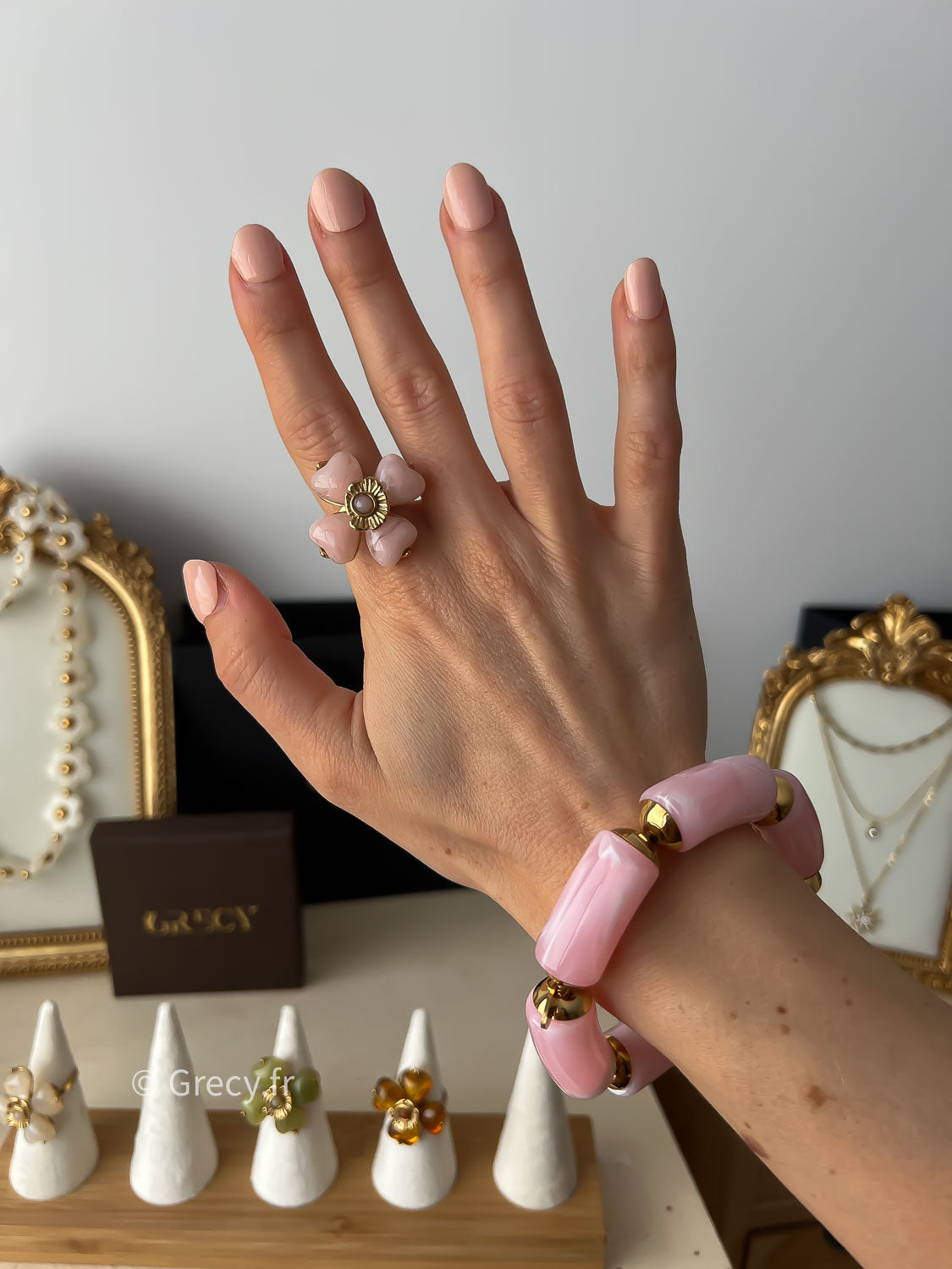 Cally / Bagues trèfle résine GRECY