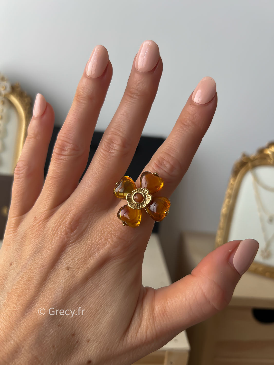 Cally / Bagues trèfle résine GRECY