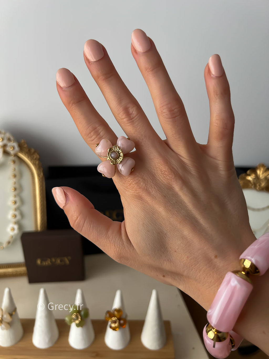 Cally / Bagues trèfle résine GRECY