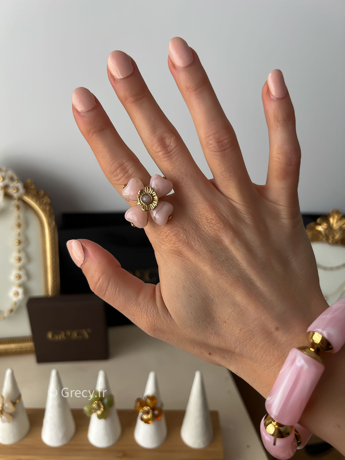 Cally / Bagues trèfle résine GRECY