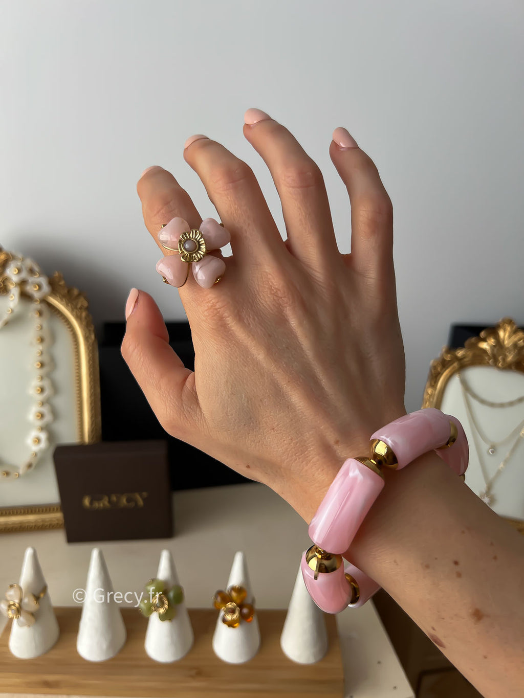 Cally / Bagues trèfle résine GRECY