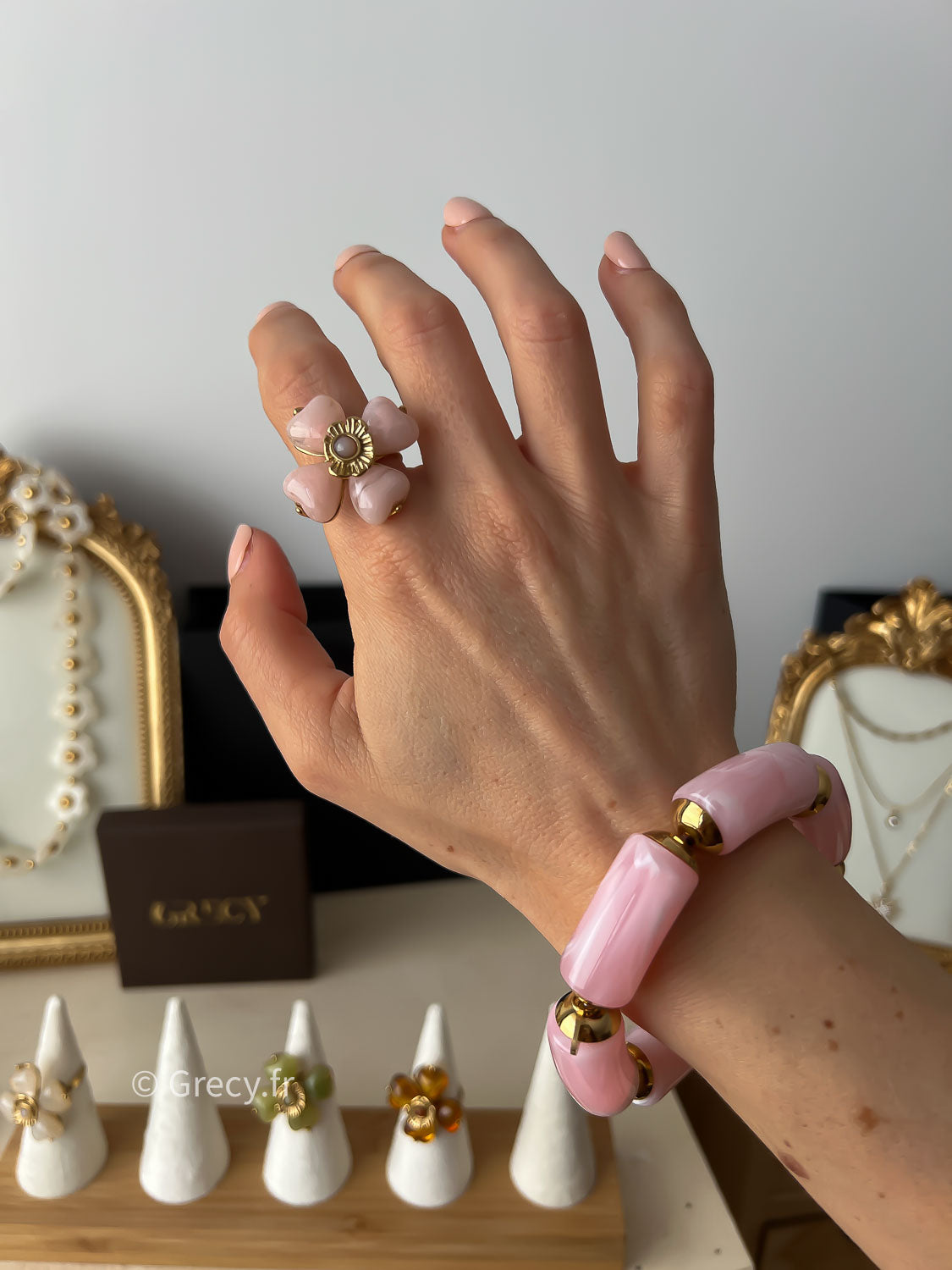 Cally / Bagues trèfle résine GRECY