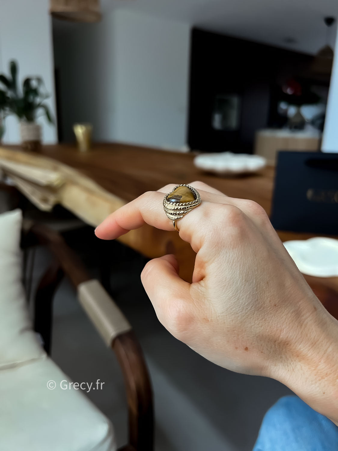 Joséphine / Bague coeur oeil de tigre