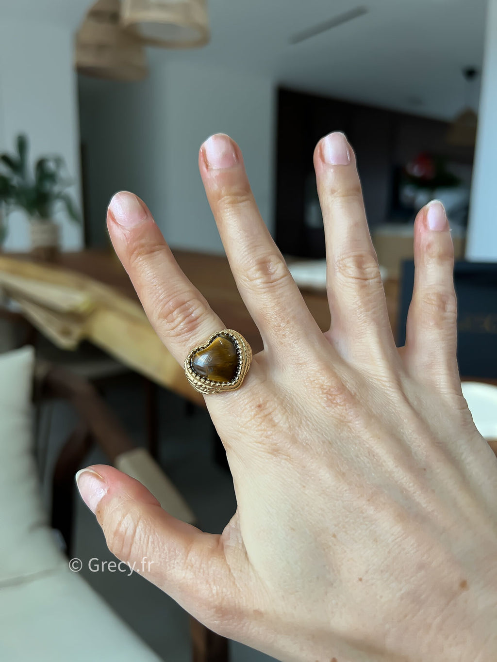 Joséphine / Bague coeur oeil de tigre