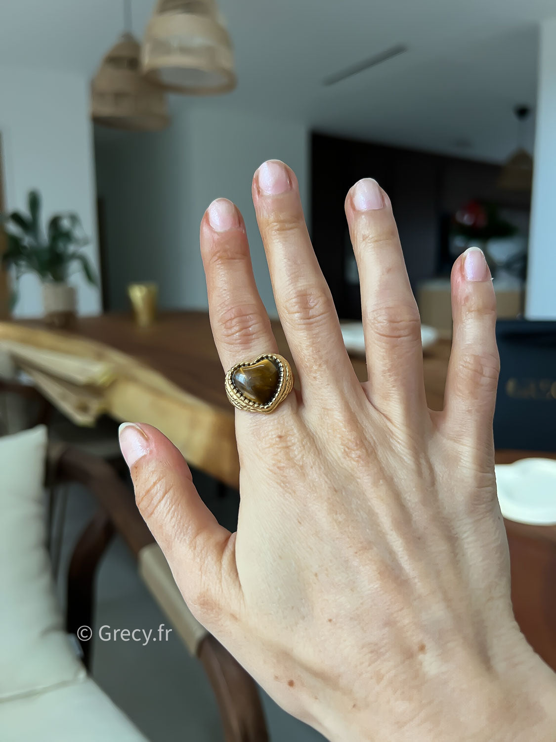 Joséphine / Bague coeur oeil de tigre