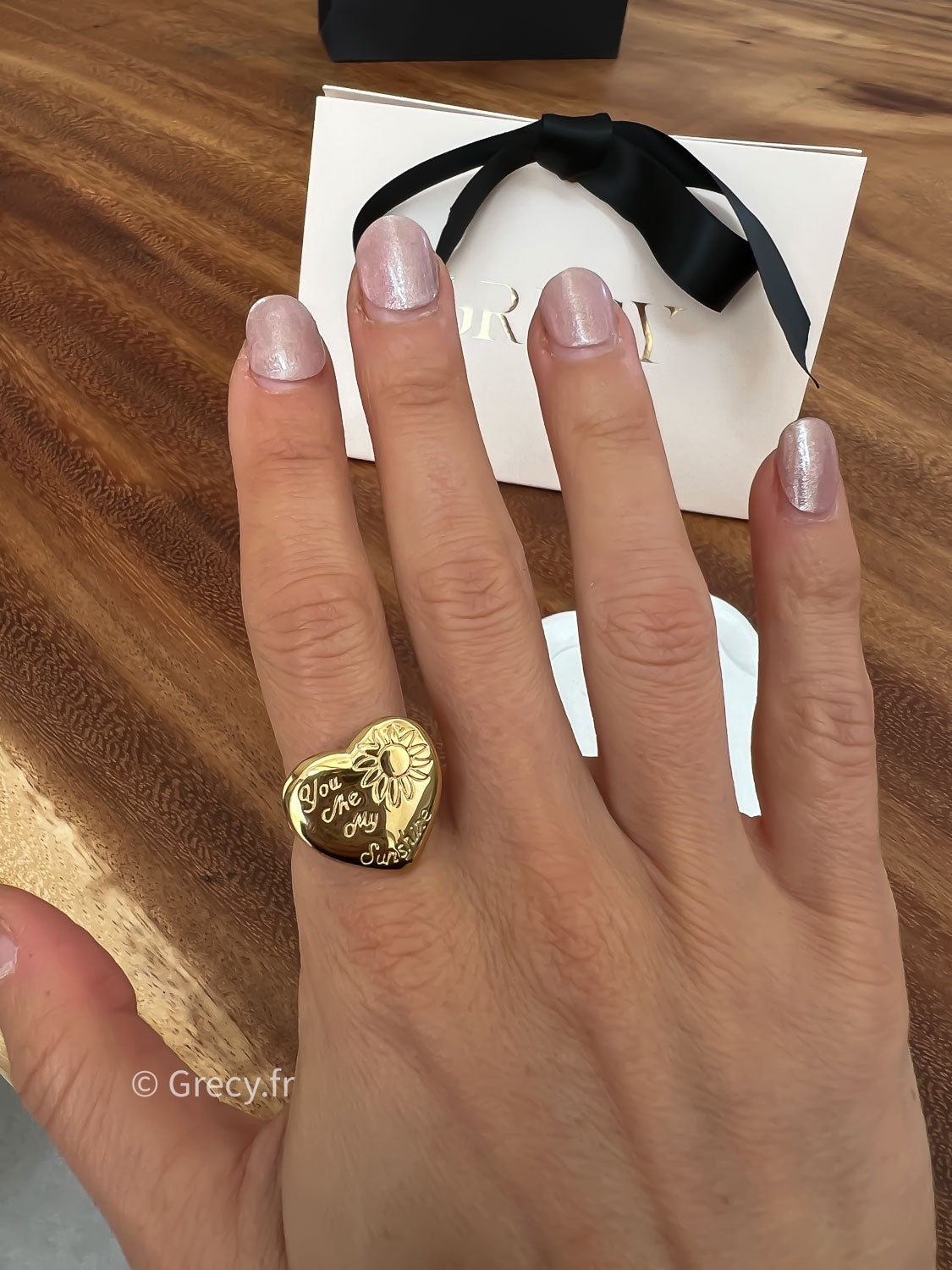 Eliane / Bague coeur gravé " You me my sunshine"