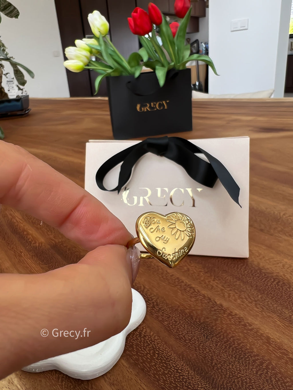 Eliane / Bague coeur gravé " You me my sunshine"