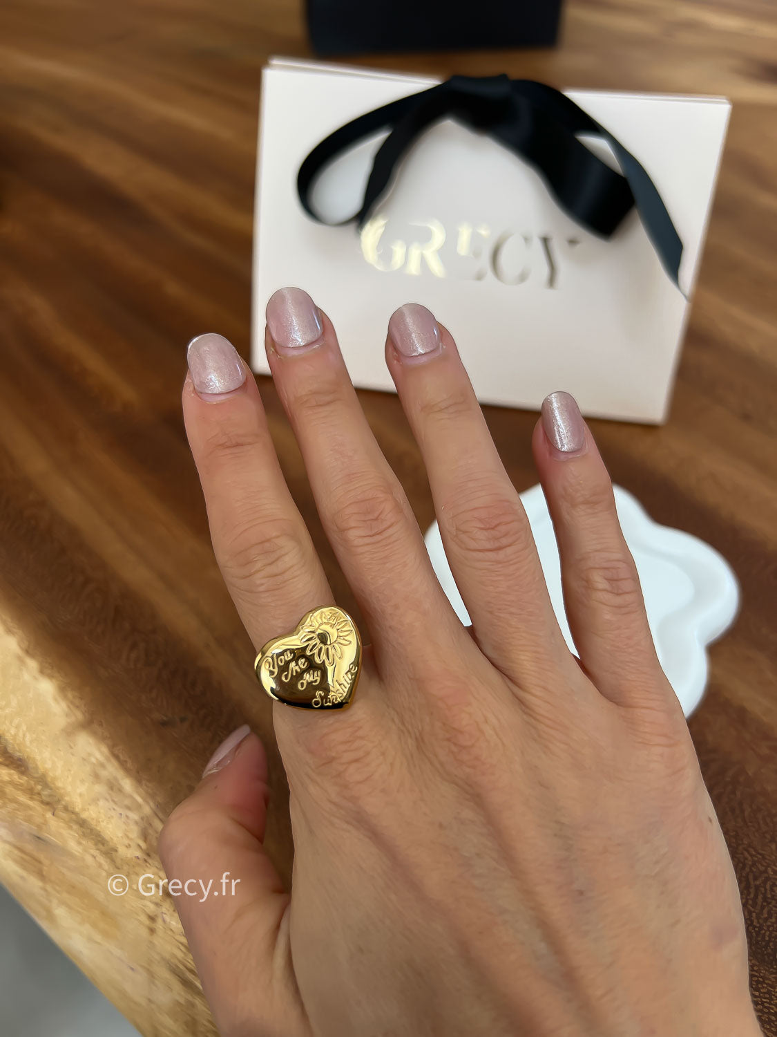 Eliane / Bague coeur gravé " You me my sunshine"