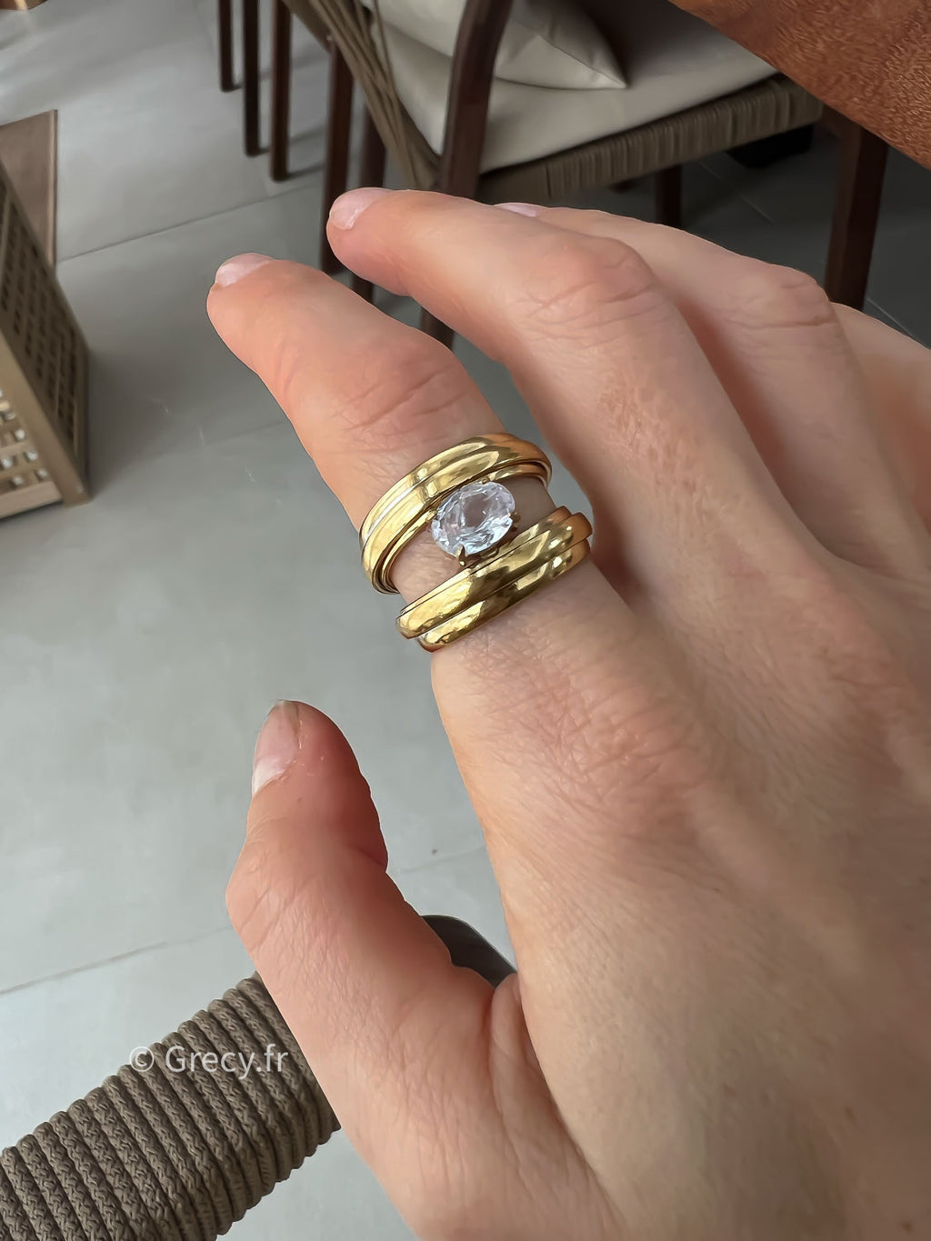 Clémence / Bague double avec strass au centre