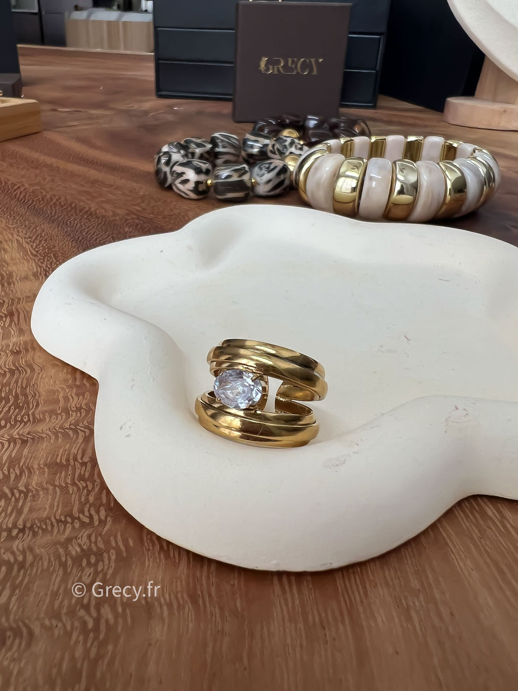 Clémence / Bague double avec strass au centre