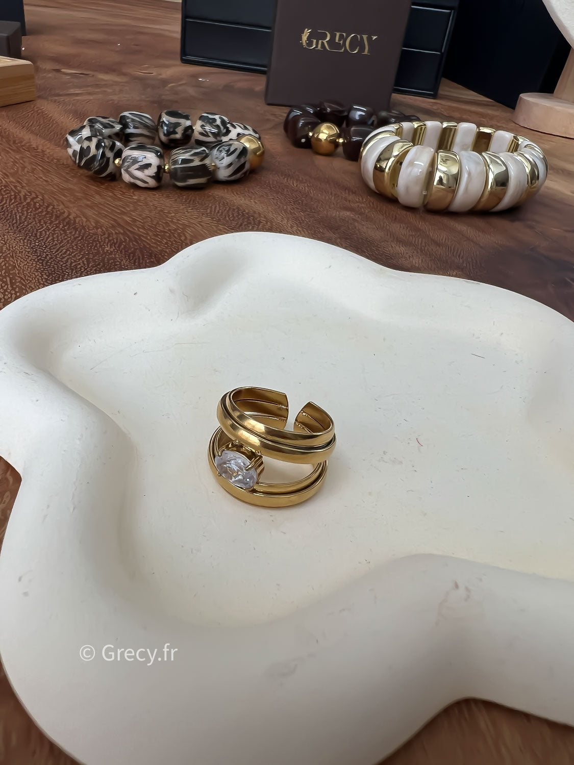 Clémence / Bague double avec strass au centre