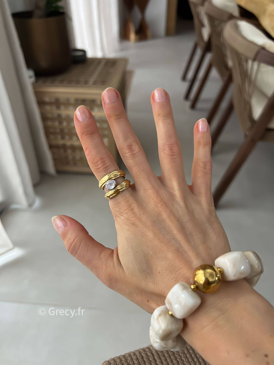 Clémence / Bague double avec strass au centre