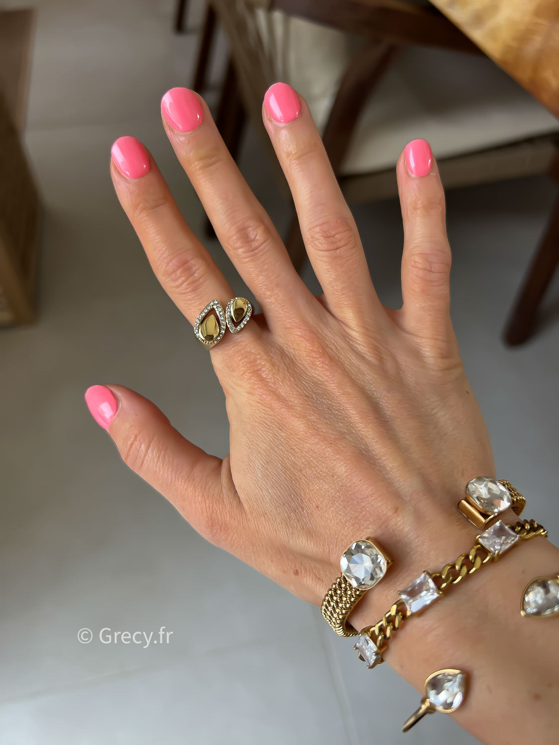 Paulette / Bague double gouttes strass