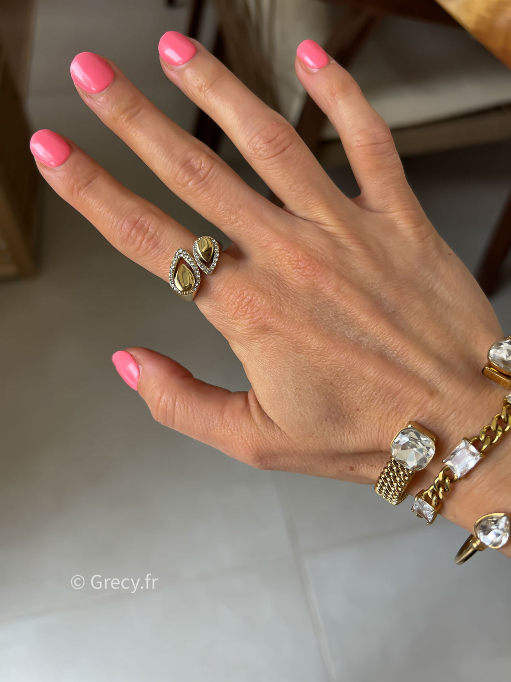 Paulette / Bague double gouttes strass