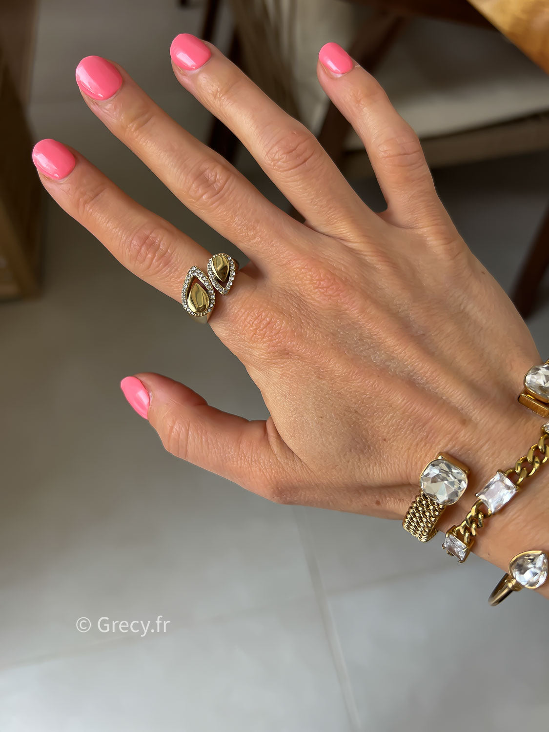 Paulette / Bague double gouttes strass