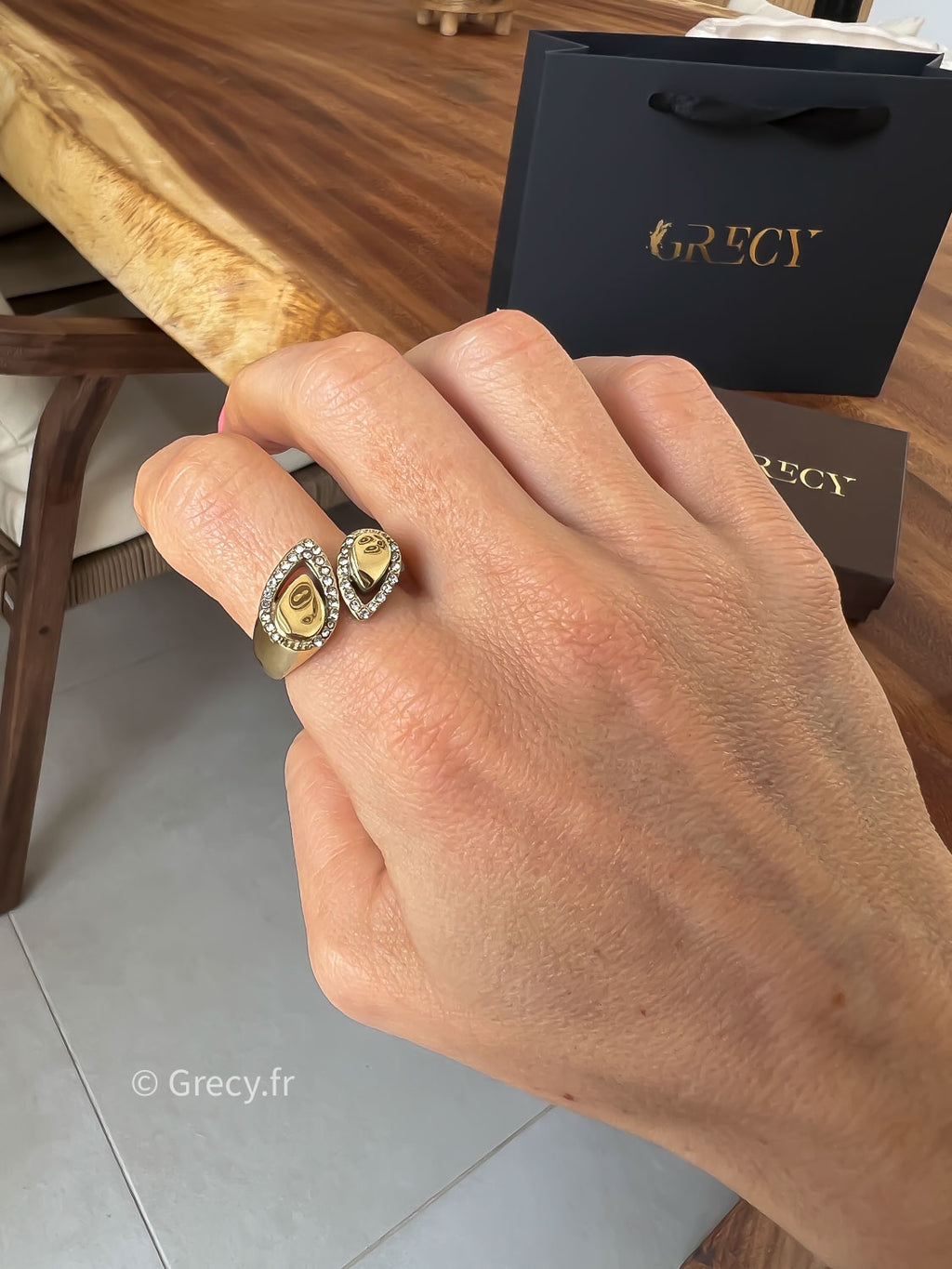 Paulette / Bague double gouttes strass