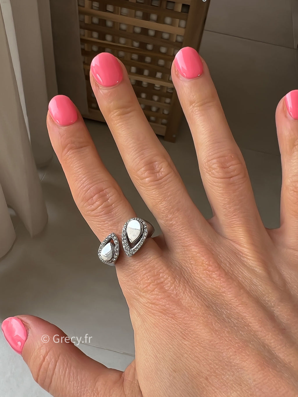 Paulette / Bague double gouttes strass