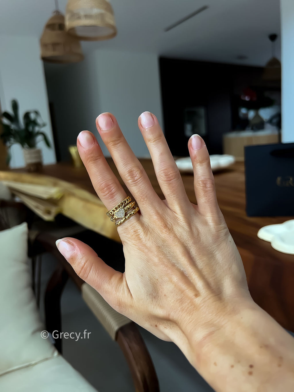 Aurélie / Bague multirangs coeur strass