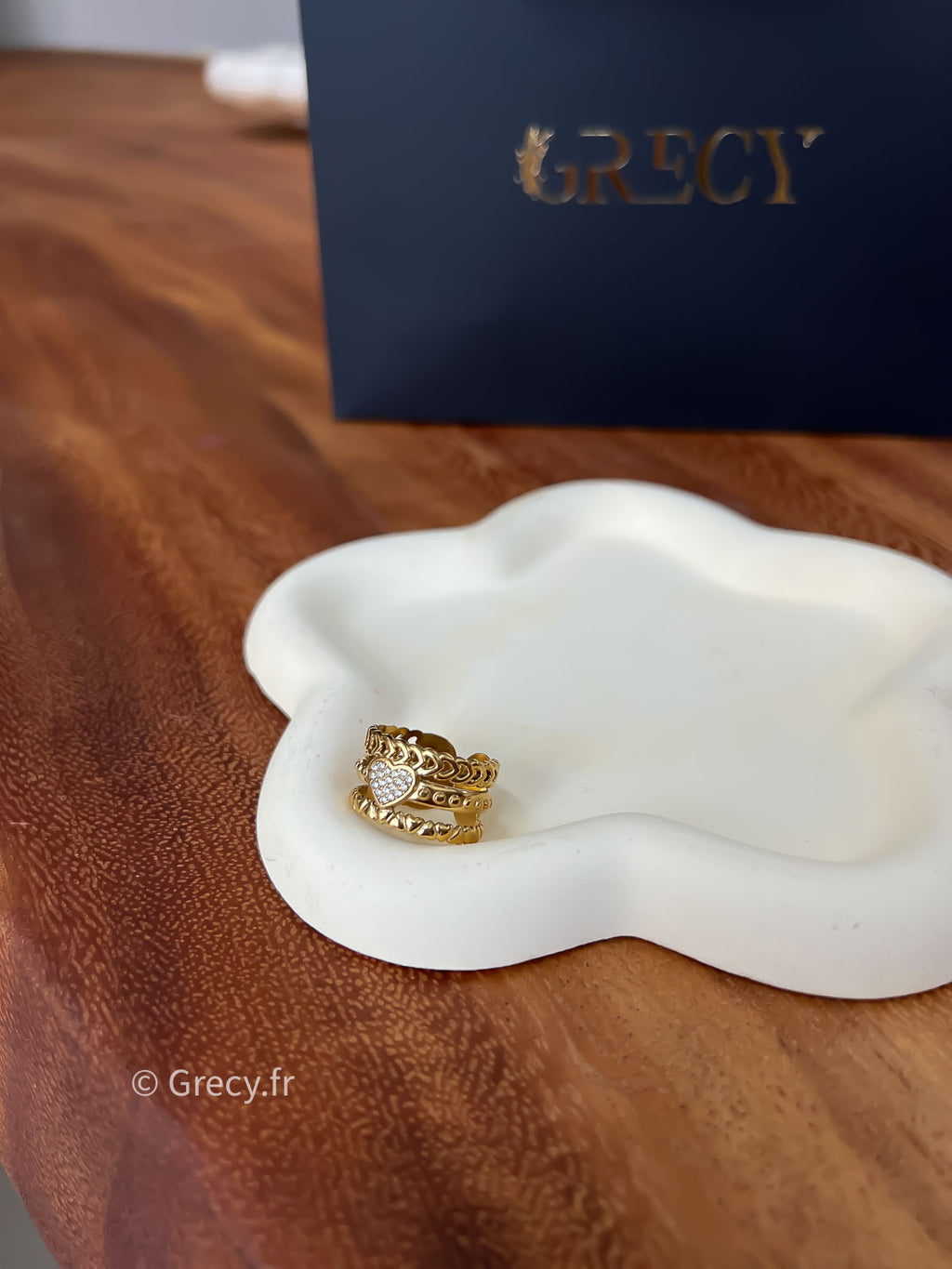 Aurélie / Bague multirangs coeur strass