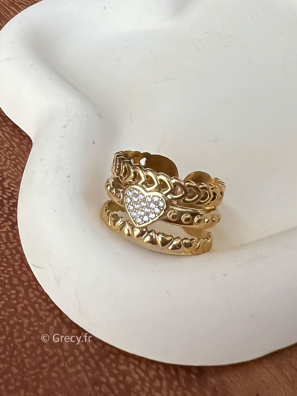 Aurélie / Bague multirangs coeur strass