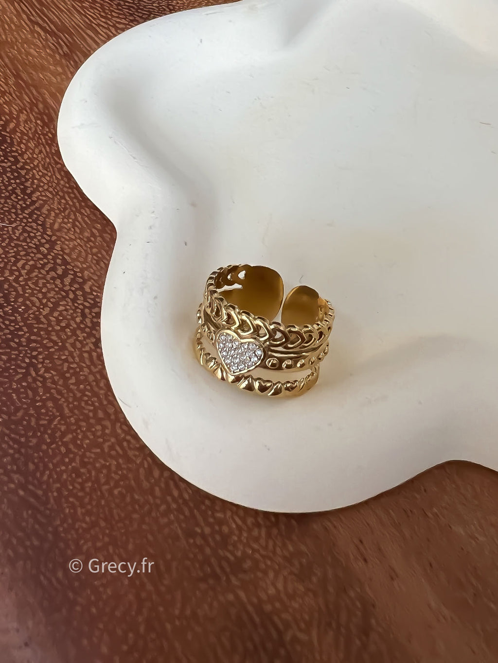 Aurélie / Bague multirangs coeur strass