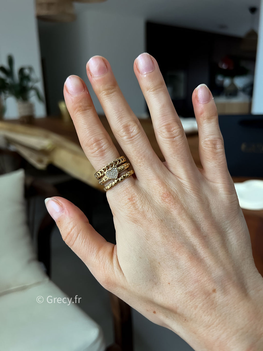 Aurélie / Bague multirangs coeur strass