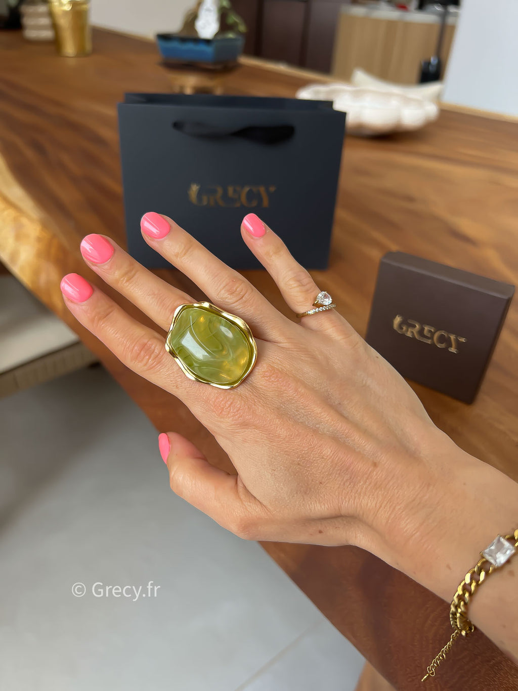 Aimée / Bague pierre verte