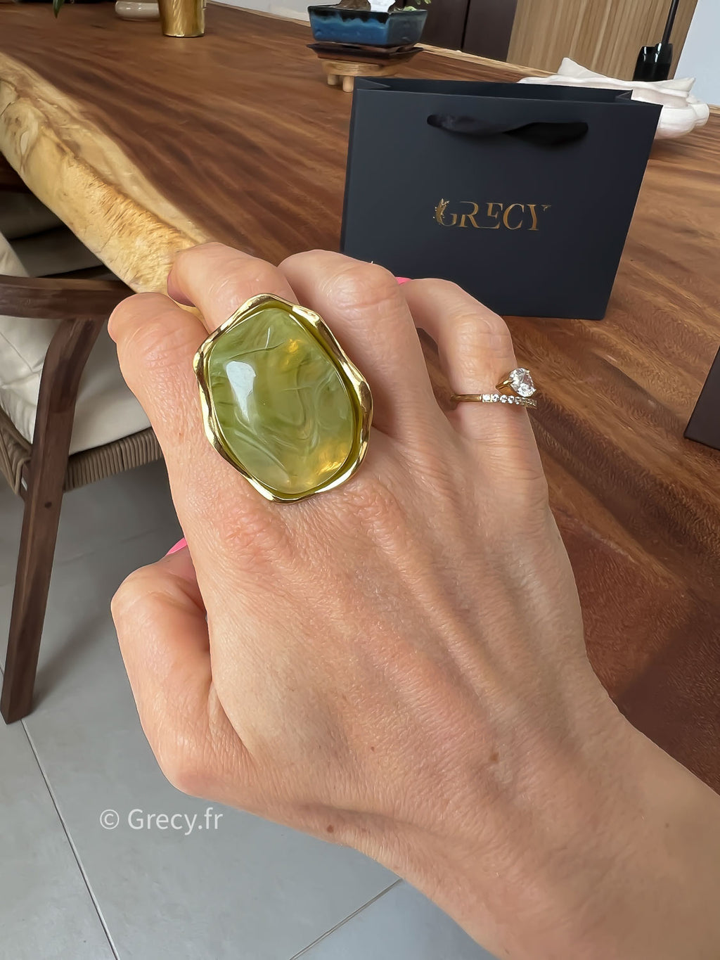 Aimée / Bague pierre verte