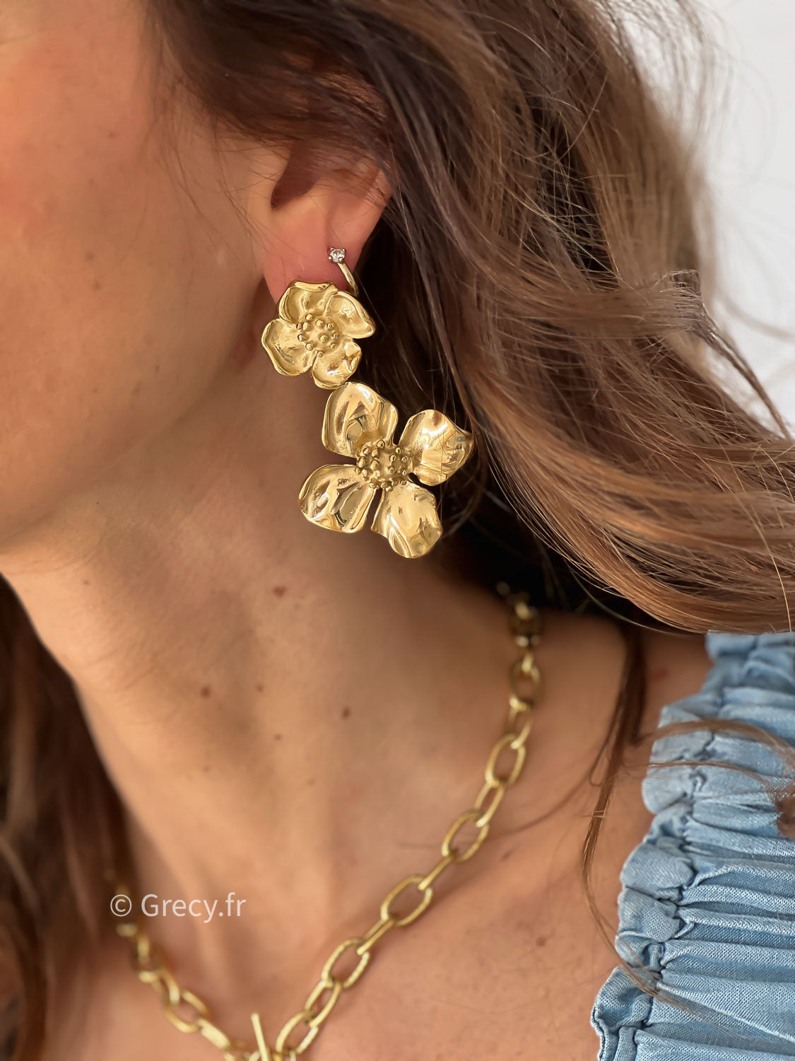 Boucles d'oreilles fleurs dorées