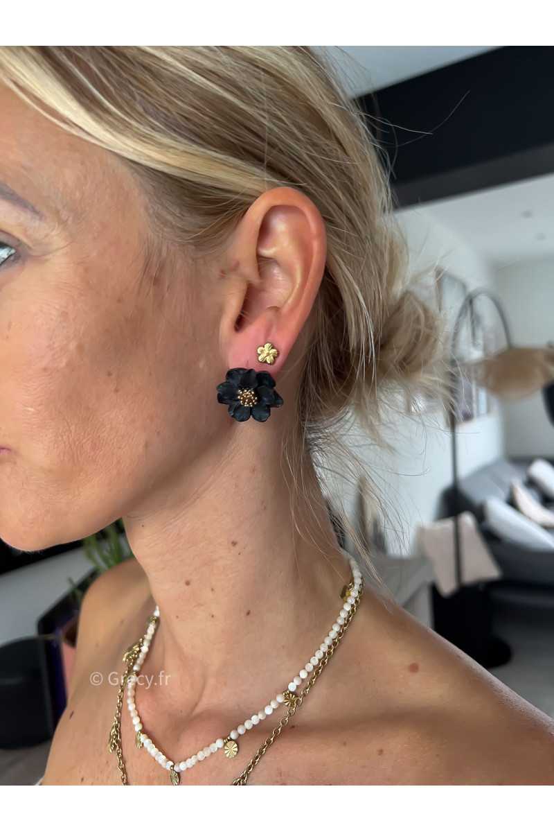 Boucles d'oreilles fleurs noires